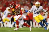 Clyde Edwards-Helaire rushing against the Los Angeles Chargers